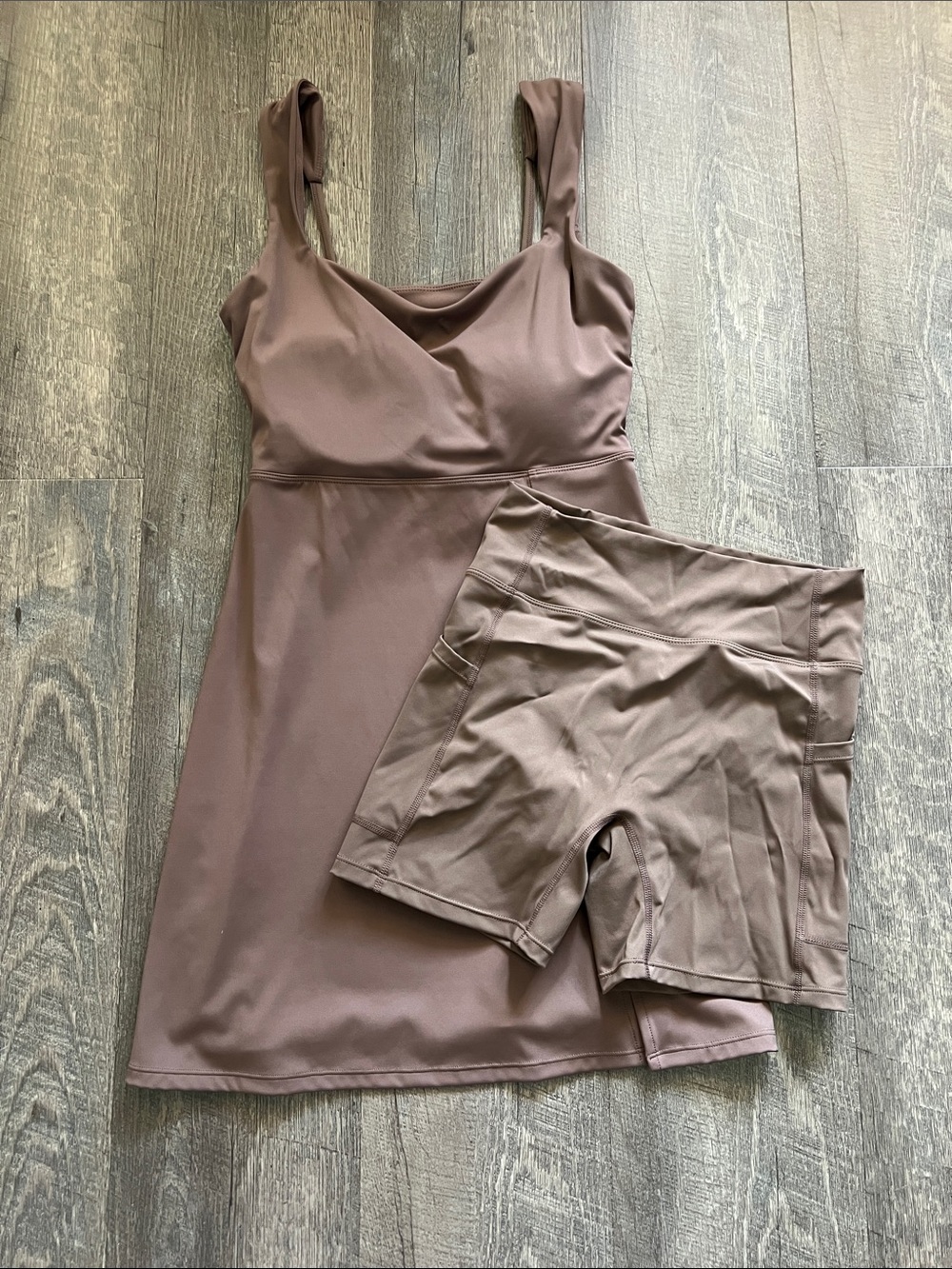 Amazon Women's Brown Sleeveless Active Dress with Built-In Shorts